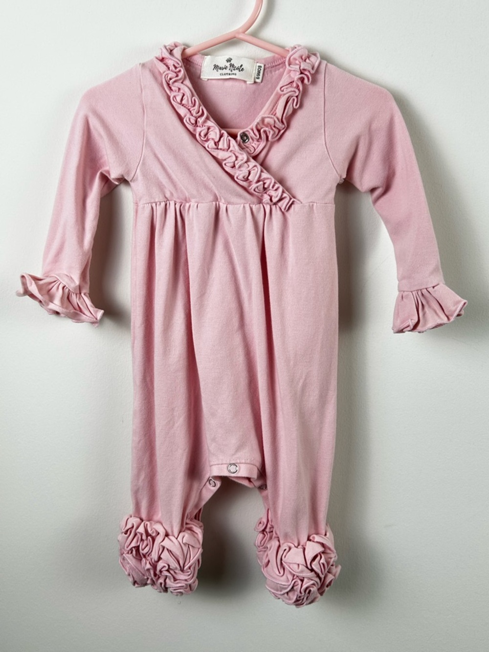 Marie Nicole Clothing Baby Pink Ruffle-Trim Footed One-Piece
